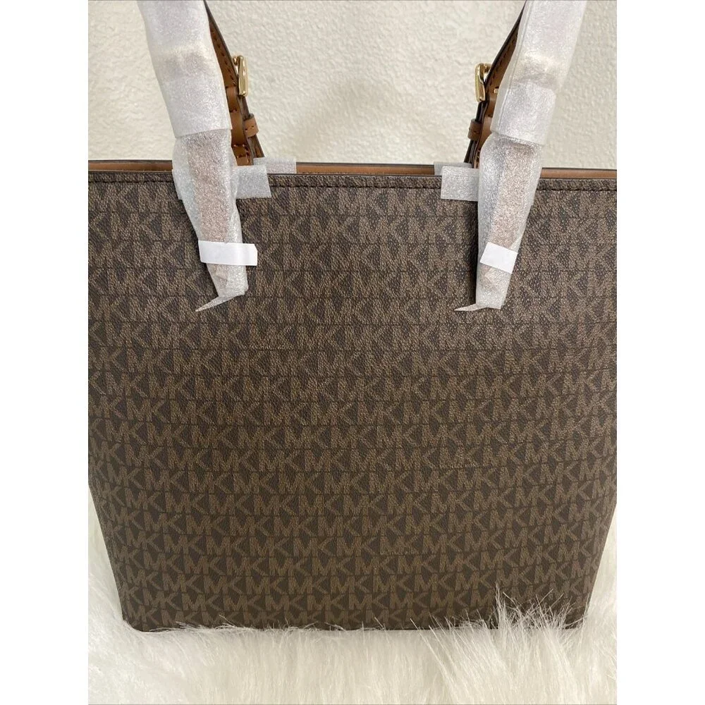 MICHAEL KORS JET SET TRAVEL MD DOUBLE POCKET TOTE SHOULDER BAG MK BROWN MOCHA - Picture 6 of 16